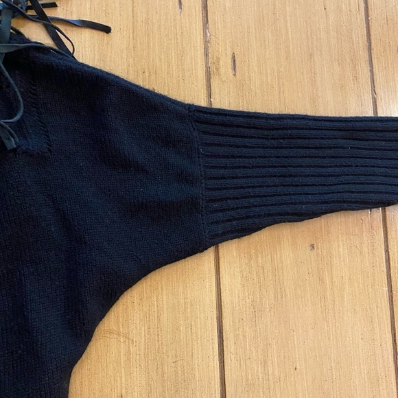 Malandrino Women’s Cashmere Leather Accented Black Turtleneck Sweater Oversized - Picture 13 of 16